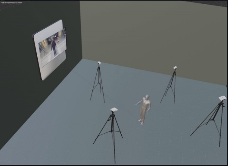 Sprinter with motion capture markers and metrics overlaid